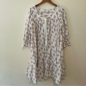 VTG Eileen West Queen Anne's Lace White Paisley CottageCore Flannel Robe Sz. L